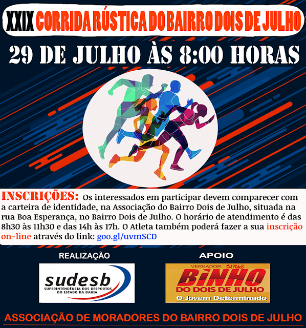 Inscrições para a 29° Corrida Rústica do Bairro Dois de Julho
