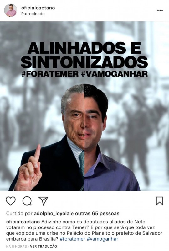 “Aliança” de Neto com Temer vira motivo de crítica por deputado na rede social