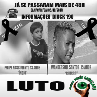 TRISTE NOTICIA: MEUS SENTIMENTOS AOS FAMILIARES DE “FELIPE E DE ” WANDERSON.