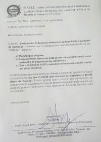 🚨EM OFÍCIO, SISPEC INFORMA SEDUC SOBRE DELIBERAÇÕES DA CATEGORIA