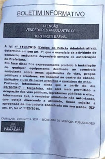 AÇÃO DA PREFEITURA DEIXA LEITORES VENDEDORES AMBULANTES REVOLTADOS.