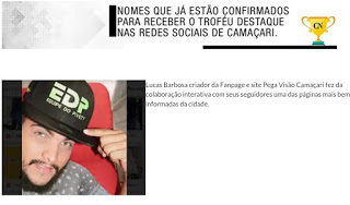 “Troféu Destaque nas redes Sociais Camaçari” Lucas Barbosa é escolhido Por seguidores para receber troféu