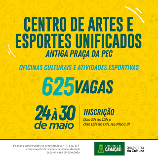 Centro de Artes e Esportes Unificados no Phoc III oferece 625 vagas para cursos Gratuitos