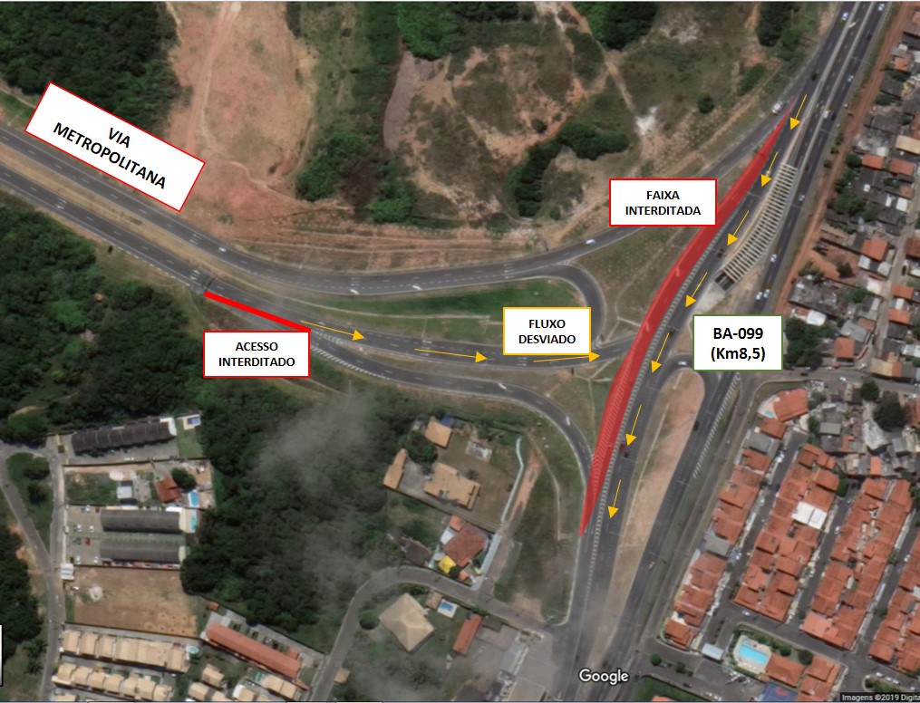 Bahia Norte interdita temporariamente a alça de saída da Via Metropolitana