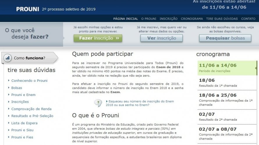 Prouni abre inscrições para bolsas de estudo nesta terça (11)